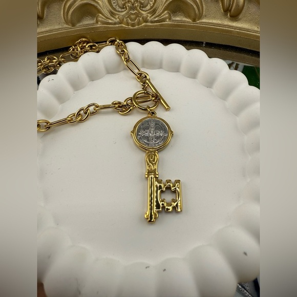 Anthropologie Gold Stainless Steel Key Pendant Necklace ✨ - Picture 8 of 11